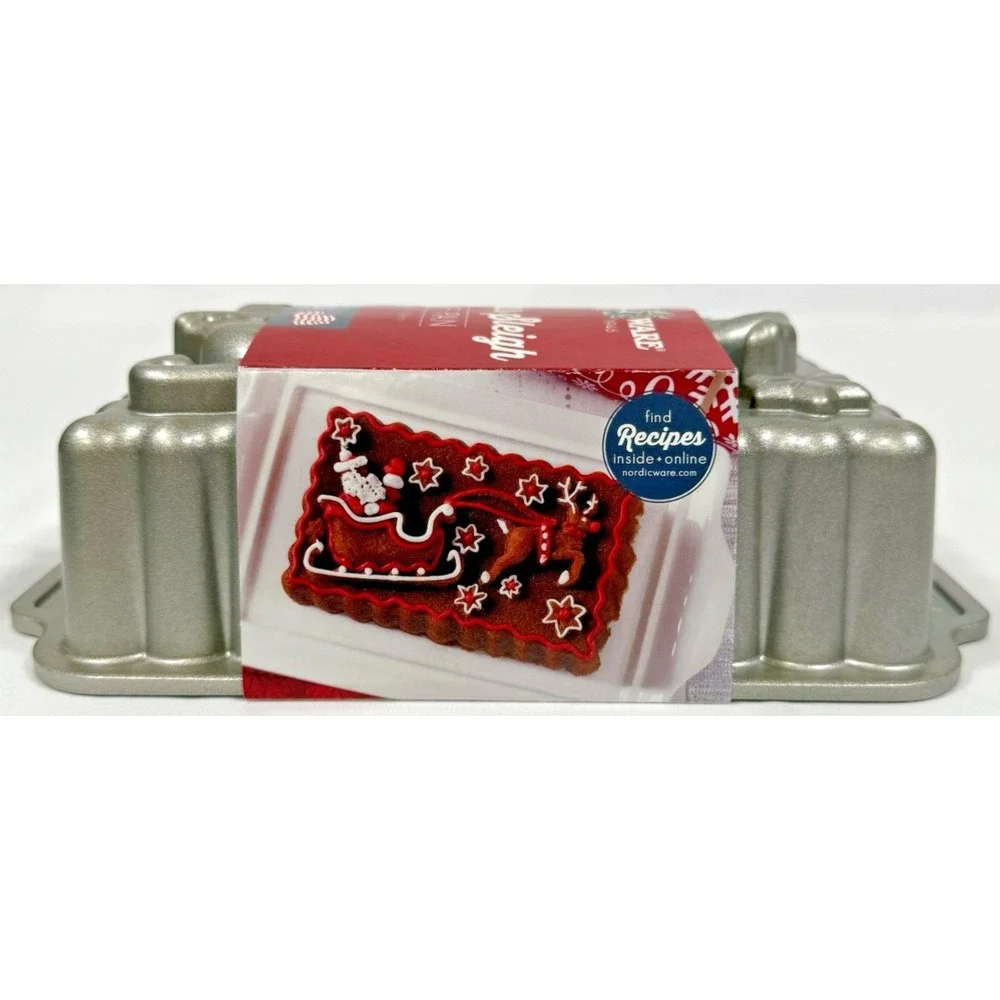 Nordic Ware Santa's Sleigh Loaf Pan Christmas Silver Cast Aluminum 6 Cup 90848
